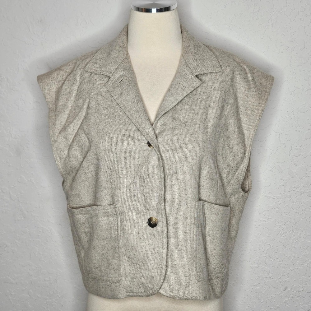 Vintage Evan Picone‎ Wool Mohair Vest Blazer Minimalist Taupe Oversized Size 8